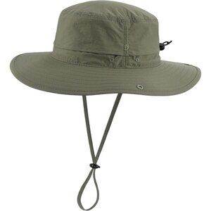 Unisex Olive 100% Nylon Wide Brim Boonie with Chin Strap Classic Cowboy Hat